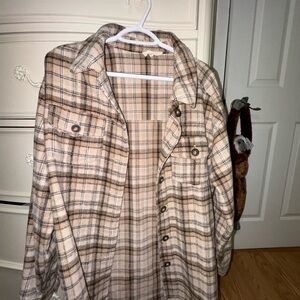 Brown/Cream Plaid Button-Up Shaket